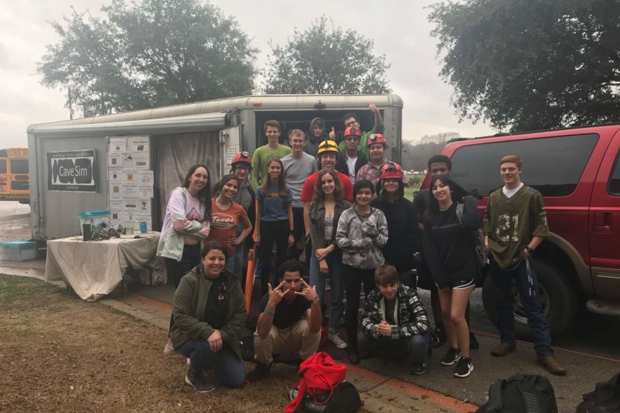 Austin, TX: Students and staff gathered outside CaveSim after learning biology and chemistry